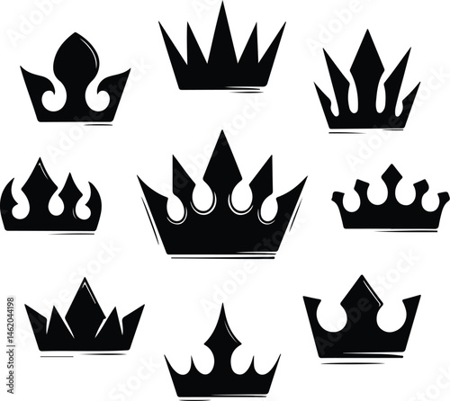Royal Crown Silhouette Set | King & Queen Vector Icons Elegant Crown Silhouettes | Royalty Emblem Designs