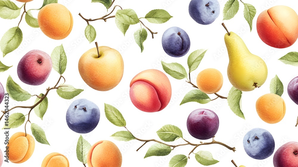 Obraz premium Fruit pattern design with watercolor style.
