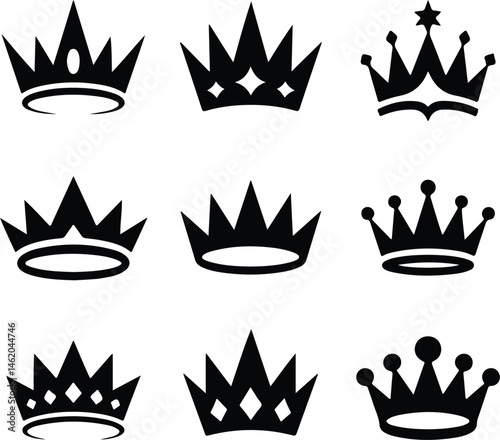 Royal Crown Silhouette Set | King & Queen Vector Icons Elegant Crown Silhouettes | Royalty Emblem Designs