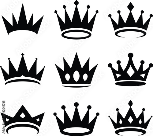 Royal Crown Silhouette Set | King & Queen Vector Icons Elegant Crown Silhouettes | Royalty Emblem Designs