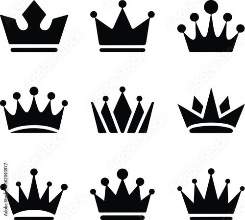 Royal Crown Silhouette Set | King & Queen Vector Icons Elegant Crown Silhouettes | Royalty Emblem Designs