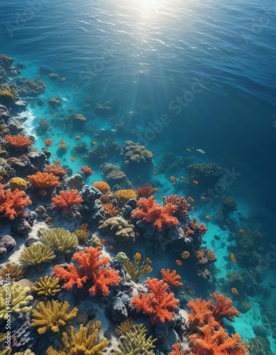 Wallpaper Mural Sun-dappled ocean surface, vibrant coral reef below , tranquil, underwater, calm Torontodigital.ca