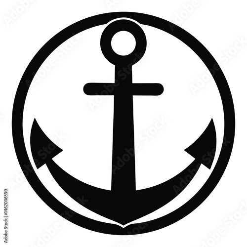 Nautical Anchor Icon Simple Black and White Maritime Symbol