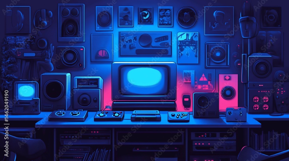 Fototapeta premium Retro Synthwave 80s Tech Setup