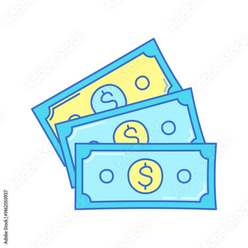 Cash Doodle style, stack of paper money with dollar signs, represents income or salary, great for banking or payroll visuals.
