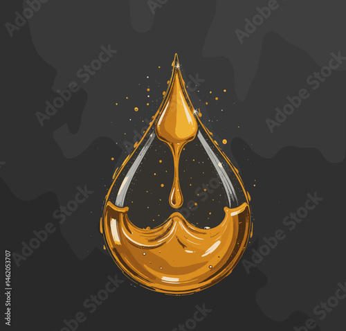 Liquid drop illustration, vibrant style, orange color, artistic design on dark background