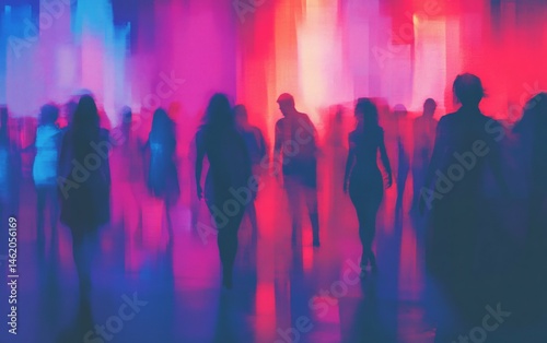 Neon Night Crowd Blurry Figures Dance