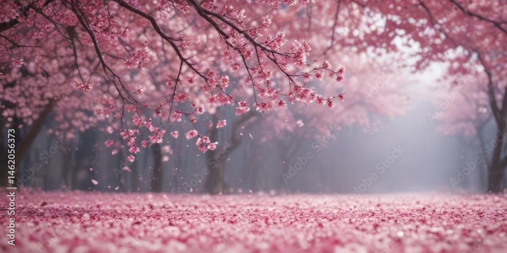 Mesmerizing pink sakura petal fall, soft focus background, nature, Japanese, design