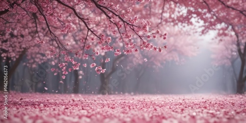 Mesmerizing pink sakura petal fall, soft focus background,  nature,  Japanese,  design