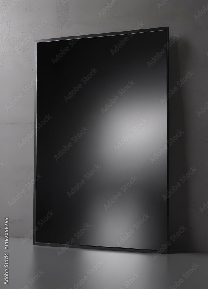 Mirror-finish black aluminum panel, clean lines, modern aesthetic, sleek, smooth