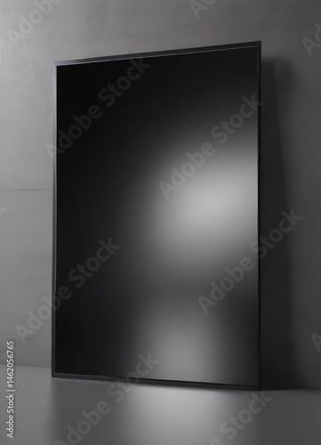 Obraz na płótnie Mirror-finish black aluminum panel, clean lines, modern aesthetic, sleek, smooth w salonie