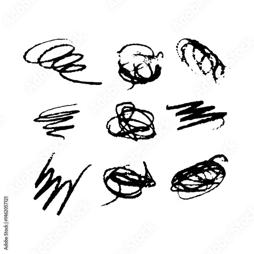 Collection of Hand-Drawn Scribbles and Doodles in Black