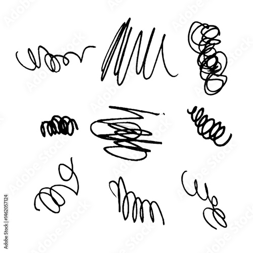 Collection of Hand-Drawn Scribbles and Doodles in Black