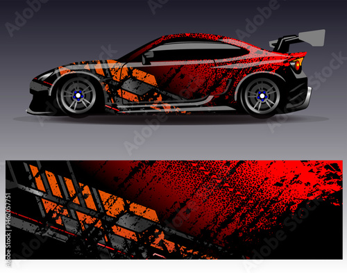 Car wrap design vector. Graphic abstract stripe racing background designs for vehicle, rally, race, adventure and car racing livery