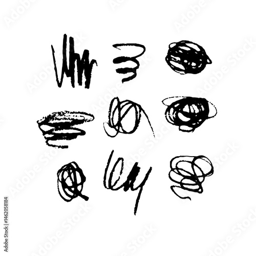 Collection of Hand-Drawn Scribbles and Doodles in Black