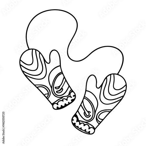 Decorative mittens with abstract patterns hanging  