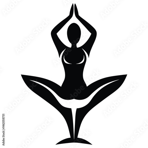 Serene Yoga Pose Black and White Minimalist Illustration