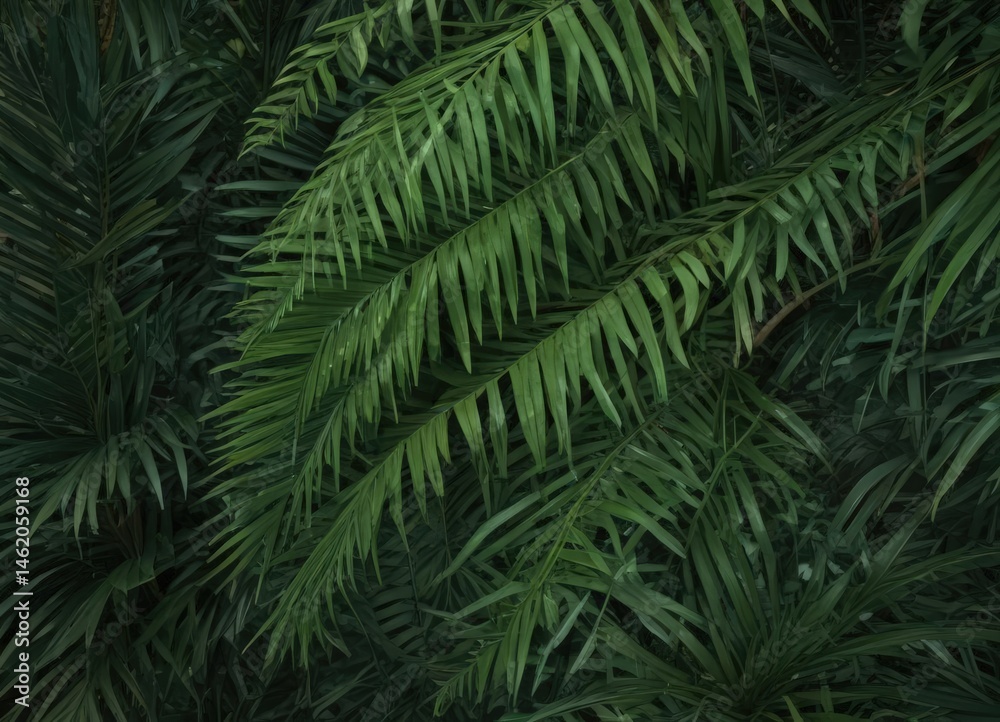 Deep green palm leaf texture, sharp focus, intricate detail , vibrant, image, botany