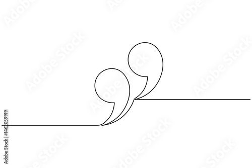 Quote mark continuous one line drawing and minimalist style isolate outline vector illustration