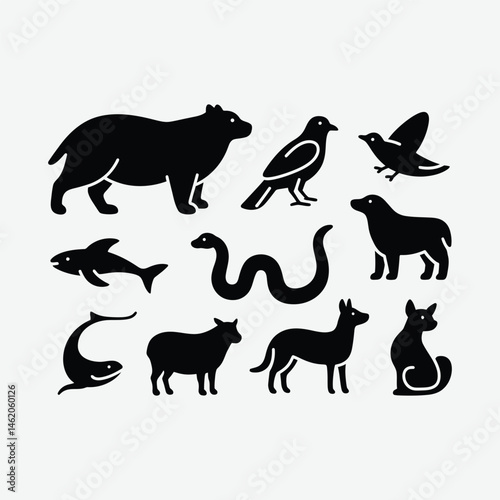 Explore a collection of simple animal line drawings with black outlines on a white background. Includes diverse species, wildlife icons, pets, marine life, and editable vector graphics.