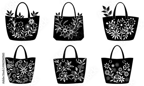 Floral Tote Bag silhouette vector
