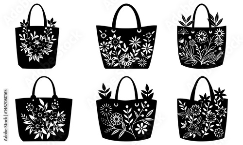 Floral Tote Bag silhouette vector