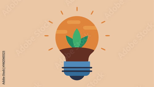 Natures Illumination The illustration features a stylish lightbulb with a thick base. Inside a small succulent plant emerges from a small mound of soil which replaces the filament.