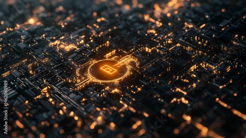 Abstract network animation with a glowing symbol, representing future technology