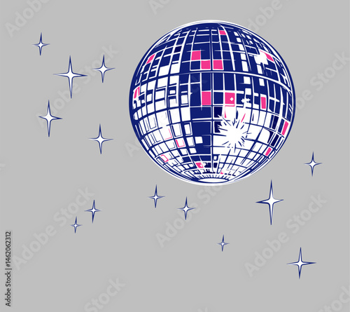 Retro Disco Ball with Reflection Monochrome Party Icon in Grayscale