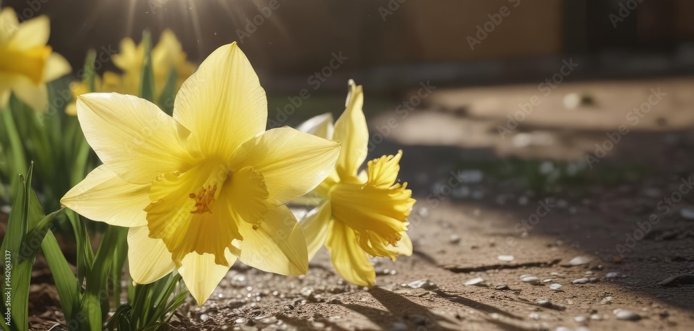 Close-up of glistening daffodil petals, sunny day , daffodil petals, spring blossom
