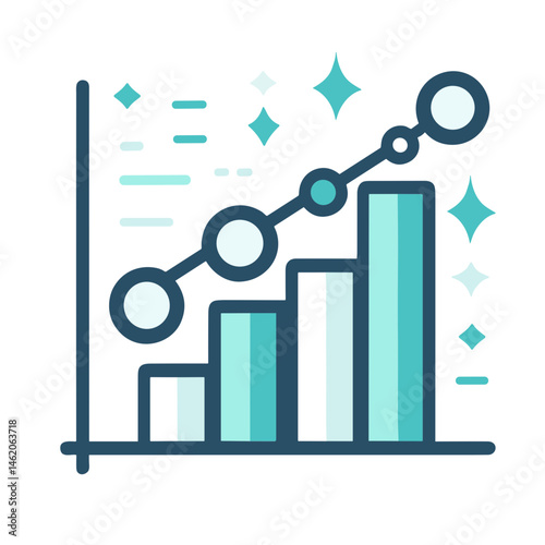 Stylized growth chart illustration with rising bars and connected points in a modern vector design