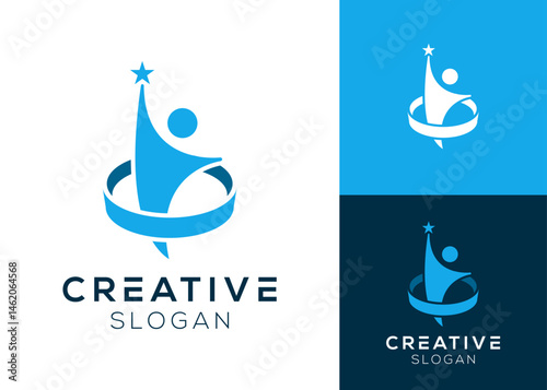 Abstract leader with star logo design for community, leaders and achievement