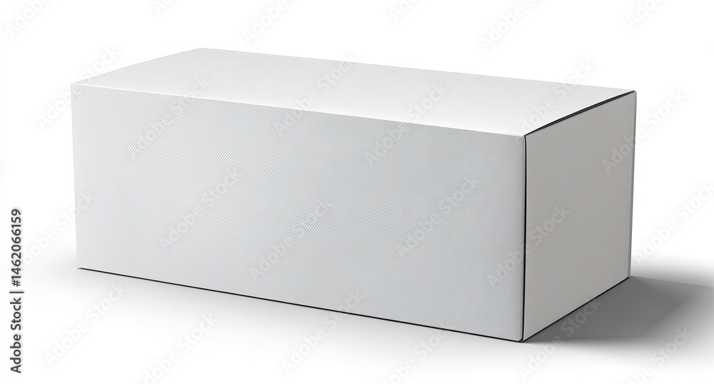 Fototapeta premium Blank rectangular white cardboard box, isolated on white background. Features a simple, clean design with no markings or branding