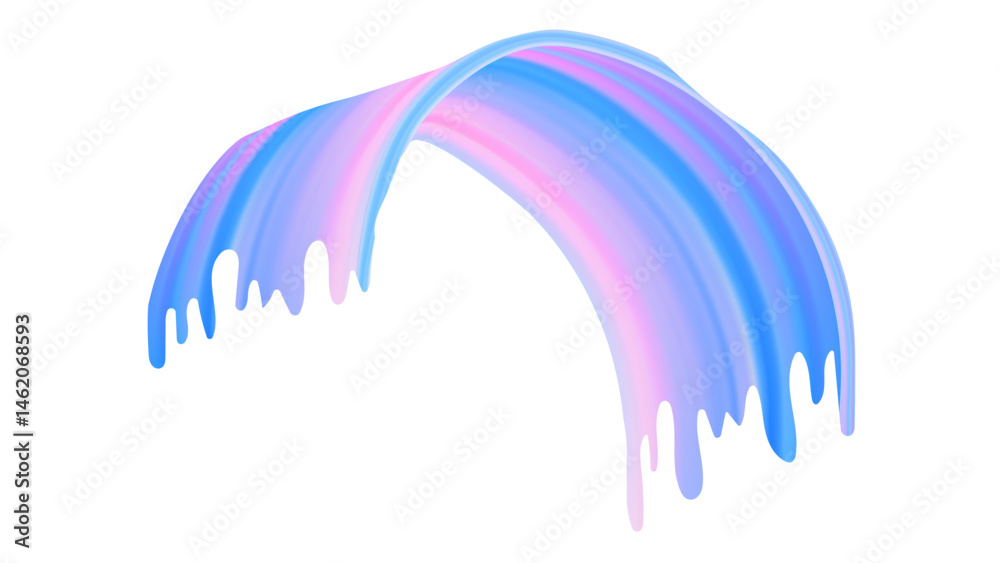 Naklejka premium Abstract brush ribbon. 3D paint color stroke. Liquid swirl wave in bright gradient. Dynamic background with fluid acrylic texture. Blue and pink wavy design. Rough oil paintbrush motion element