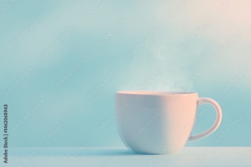 Fototapeta premium monochrome coffee cup with subtle steam rising against pastel backdrop embodying minimalistic look