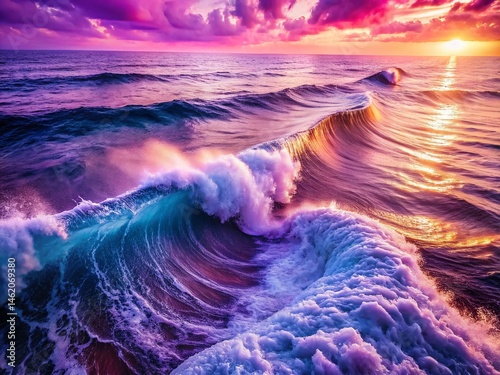 Aerial Drone Shot: Elegant Flowing Purple Pink Abstract Wave - Artistic Nature Design