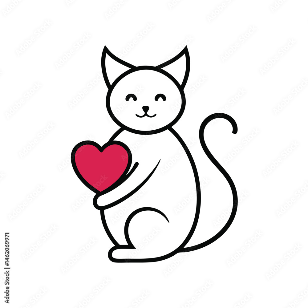 Cute cartoon cat holding a red heart vector illustration for valentine's day or love Cute cartoon cat holding a red heart vector illustration for valentine's day or love