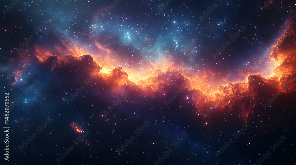 Fototapeta premium A vibrant cosmic nebula in deep space with glowing clouds.