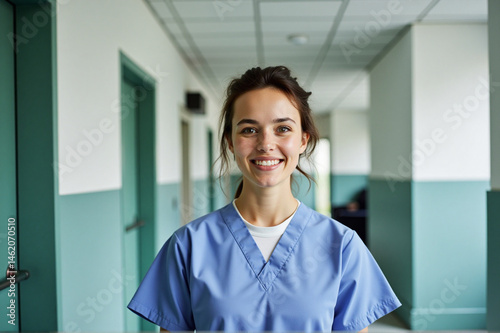 Young nurse in a hospital corridor. photo