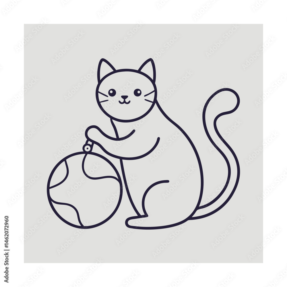 Obraz premium Cute cartoon cat holding an earth globe in a simple flat minimalist style