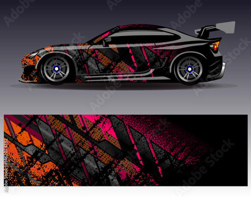 Car wrap design vector. Graphic abstract stripe racing background designs for vehicle, rally, race, adventure and car racing livery