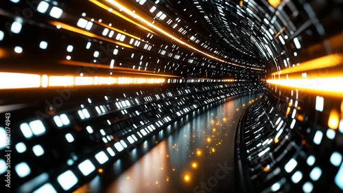 Abstract Light Tunnel with Digital Effects and Glowing Lines