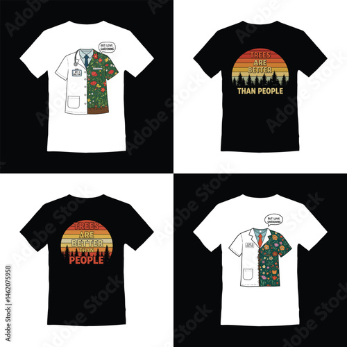 Funny Vet Life and Nature Lover T-Shirt – Trees Are Better Than People Vintage Sunset Design