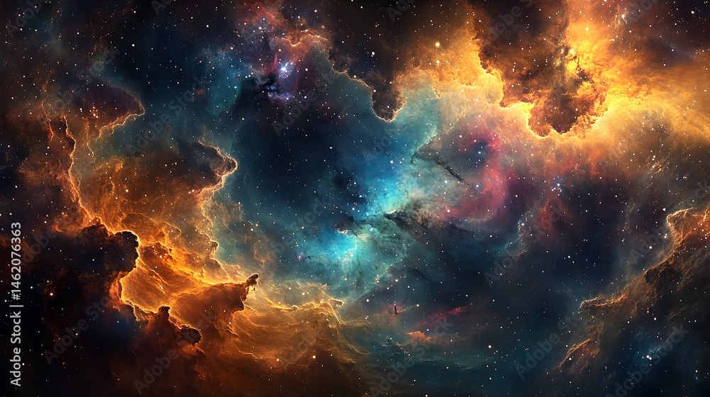 Cosmic nebulae display vibrant color patterns. Cosmic nebulae display vibrant color patterns.