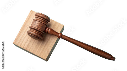 Wooden Gavel and Block Isolated on White Background for Legal Use