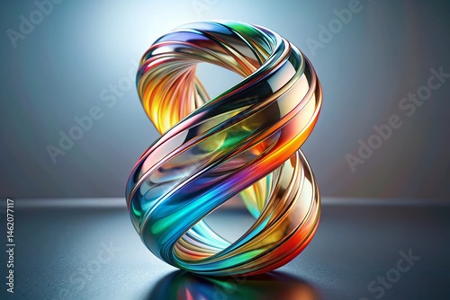 Aerial View of Abstract 3D Glass Sculpture with Reflective Surface and Soft Lighting