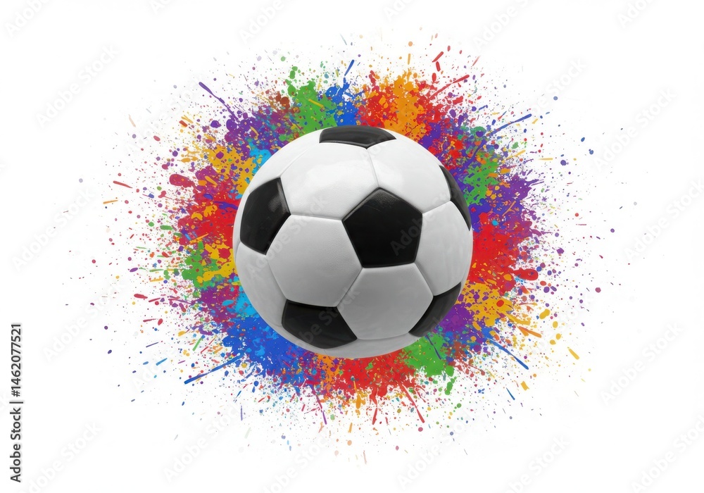 Naklejka premium Soccer ball with colorful paint splash isolated on white background
