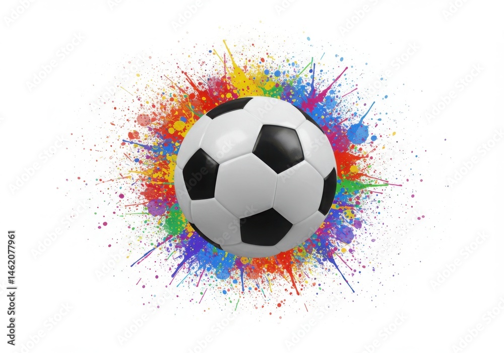 Fototapeta premium Soccer ball with colorful paint splash isolated on white background
