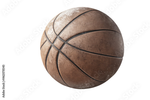 Old Vintage Basketball on White Background with Worn Texture