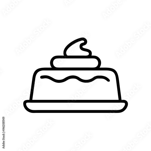 Line Art Cake with Cream Swirl on a Plate  